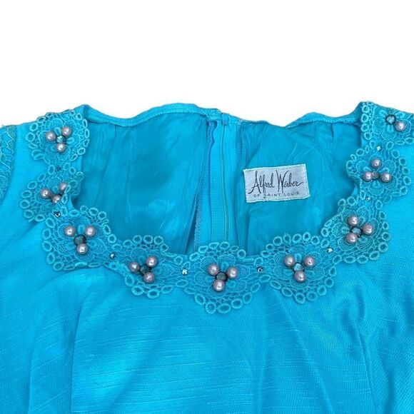 Alfred Werber of Saint Louis Vintage Dress Rhinestone Pearls Lace - Picture 3 of 6